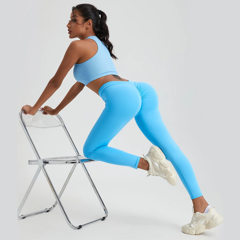 Esporte sexy cintura alta v ginásio leggings mulheres sem costura fitness estiramento cor sólida