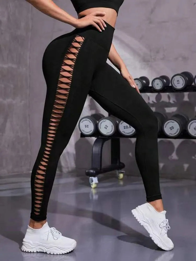 Sexy oco preto sem costura leggings mulheres fitness