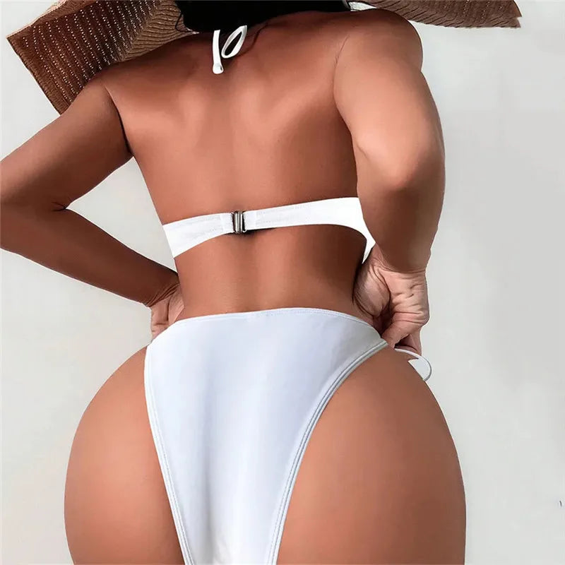 Sexy pérola concha de cintura alta conjunto biquinis push up maiô feminino roupa de banho com cordão biquíni brasileiro mujer biquinis -Ultimas Unidades 🔥
