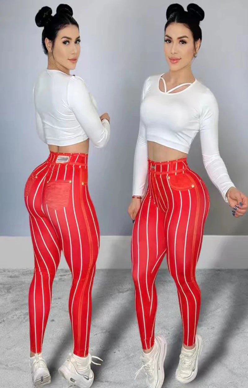 Mulheres Leggings Stripe Print Stretchable Yoga Calças Sexy -Ultimas Unidades 🔥